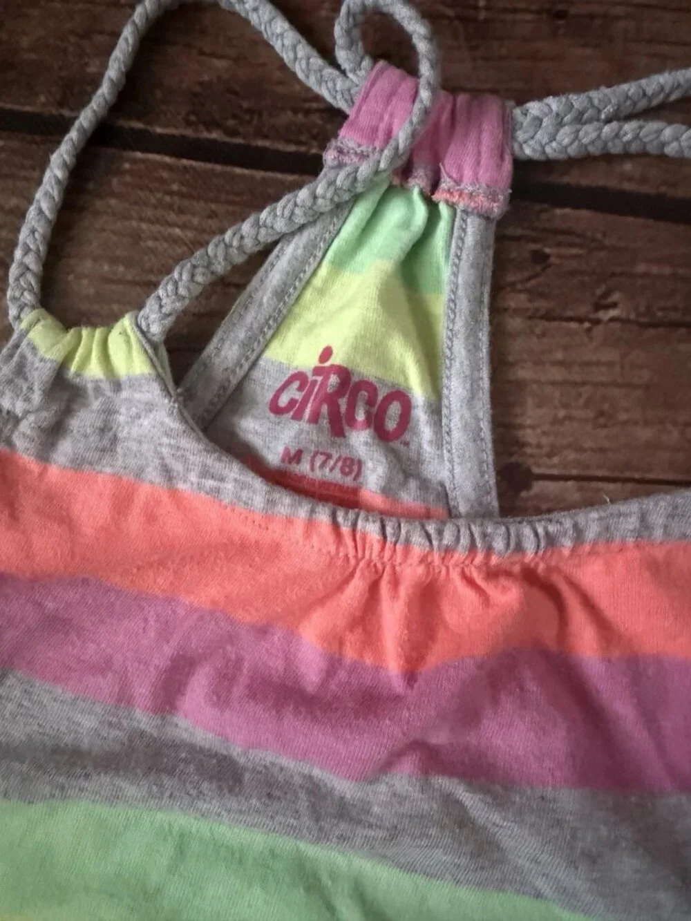 Girl’s Circo Neon Grey Striped Sundress Dress M 7/8